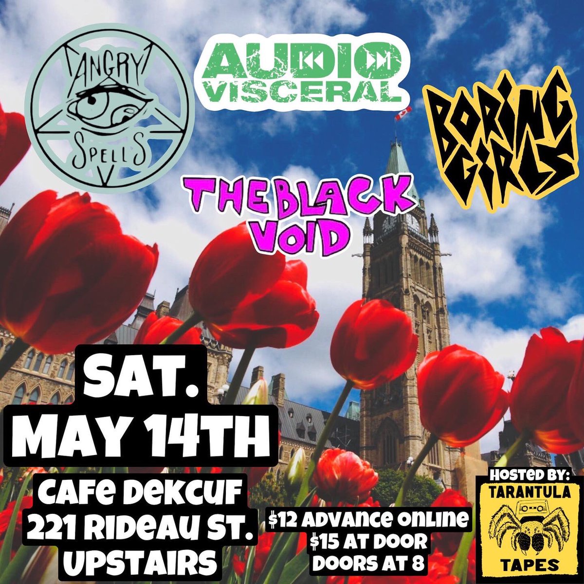 Ottawa! Party at Cafe Dekcuf tomorrow! Hosted by <a href="/tarantulatapes/">Tarantula Tapes</a> and featuring Angry Spells, The Black Void, Boring Girls and us!