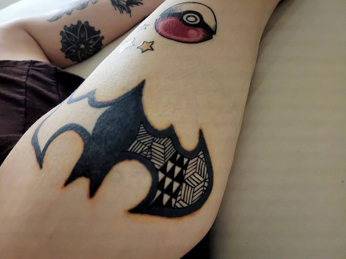 Batman logo #tattoo almost done. #selftattooing #patterns #art. I started  this one 8 years ago, finally finishing it., image size:1200x900