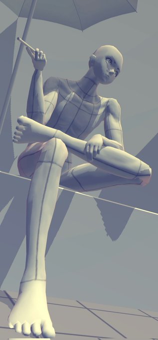 構図的にはこういう事です( ˙ ꒳ ˙  )(昼間、茶屋、番傘、キセル、怠そうな顔)てかこの3Dアプリサクサクでめっちゃ使いやすいわ…どっかのペイントツール付属のやつより断然こっち 