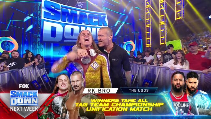PWUruguay's tweet photo. A esta hora de la noche, en exactamente una semana, RK-Bro serán los Campeones en Parejas Unificados. Buenas noches.

🔵 #WWE #SmackDown https://t.co/jpehCmK3nr