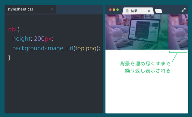 jugemu_juzo's tweet photo. 背景に画像を表示します。

CSSで「background-image:url(画像のURL);」のように使う。

background-imageで指定された背景画像は表示範囲を埋め尽くすまで繰り返し表示されるので、「background-size:cover;」を指定し、1枚の画像で表示範囲を埋める。

#知識 #プログラミング #background_image https://t.co/R7wRQWzmZp