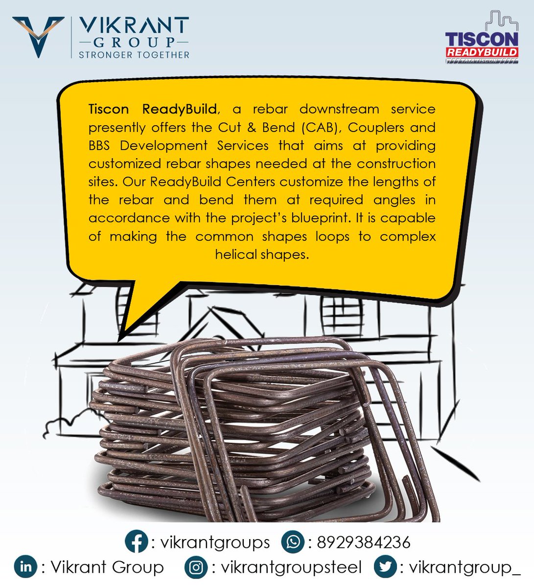 vikrantgroup_'s tweet photo. We at Vikrant offer Tata Tiscon Readybuild.
Tata Tiscon Readybuild is a rebar downstream solution that offers customised rebar solutions at construction sites across India.
#vikrant #TataSteel #tatatiscon #tatatisconreadybuild #ReadyBuild #construction #ConstructionMaterial https://t.co/D3qNlOgIL7