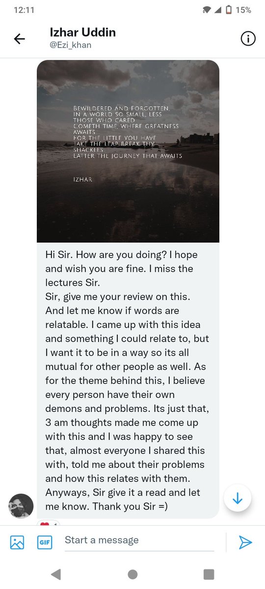 Mmk_yzi's tweet photo. A very dear student of mine passed away.A thinker, unique in his own way. would bring about strangest perspectives and questions. Carried that spark to "do something",
to do what? He couldn't find out and now we won't know either.
Gone too soon, rest in peace.
@Ezi_khan https://t.co/78rhIyGbtv