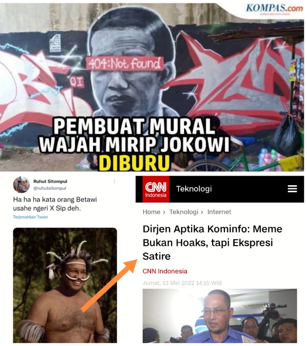 MURAL "Jokowi Not Found"
Dihapus &amp; seniman diburu

Meme rasis hina adat Papua
Ekspresi satire

SILAHKAN RAKYAT MENILAI!!