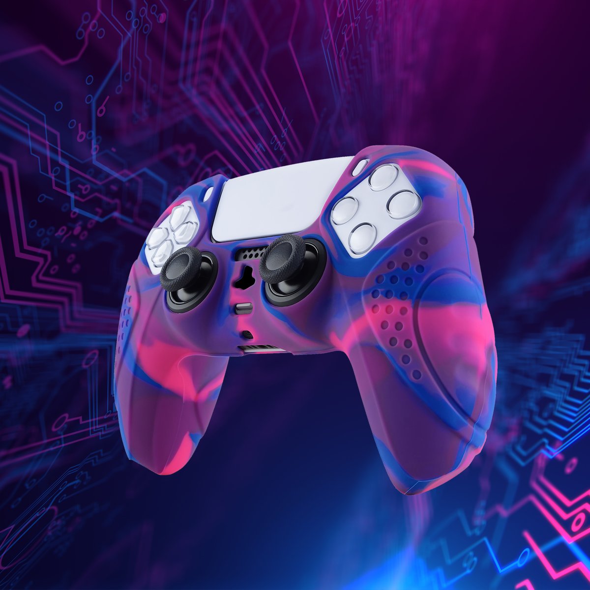 PlayVitalGaming's tweet photo. A collision of pink, purple and blue! ⚡️ With the futuristic lines and a unique color scheme!

Which game do you think matches best? 🤖

#playvital #ps5controller #ps5 #ps5remote #fullsetskin #ps5live #gamingsetups #futuregame # https://t.co/rJLZmEVfXm