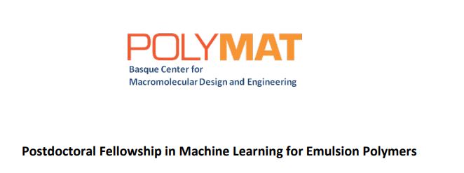 🔊 Postdoctoral Fellowship in Machine Learning for Emulsion Polymers
Basque Center for Macromolecular Design and Engineering, <a href="/POLYMAT_BERC/">POLYMAT</a>  
🗓️Fecha límite/Deadline: 01/07/2022
➡️bit.ly/3lszcc5