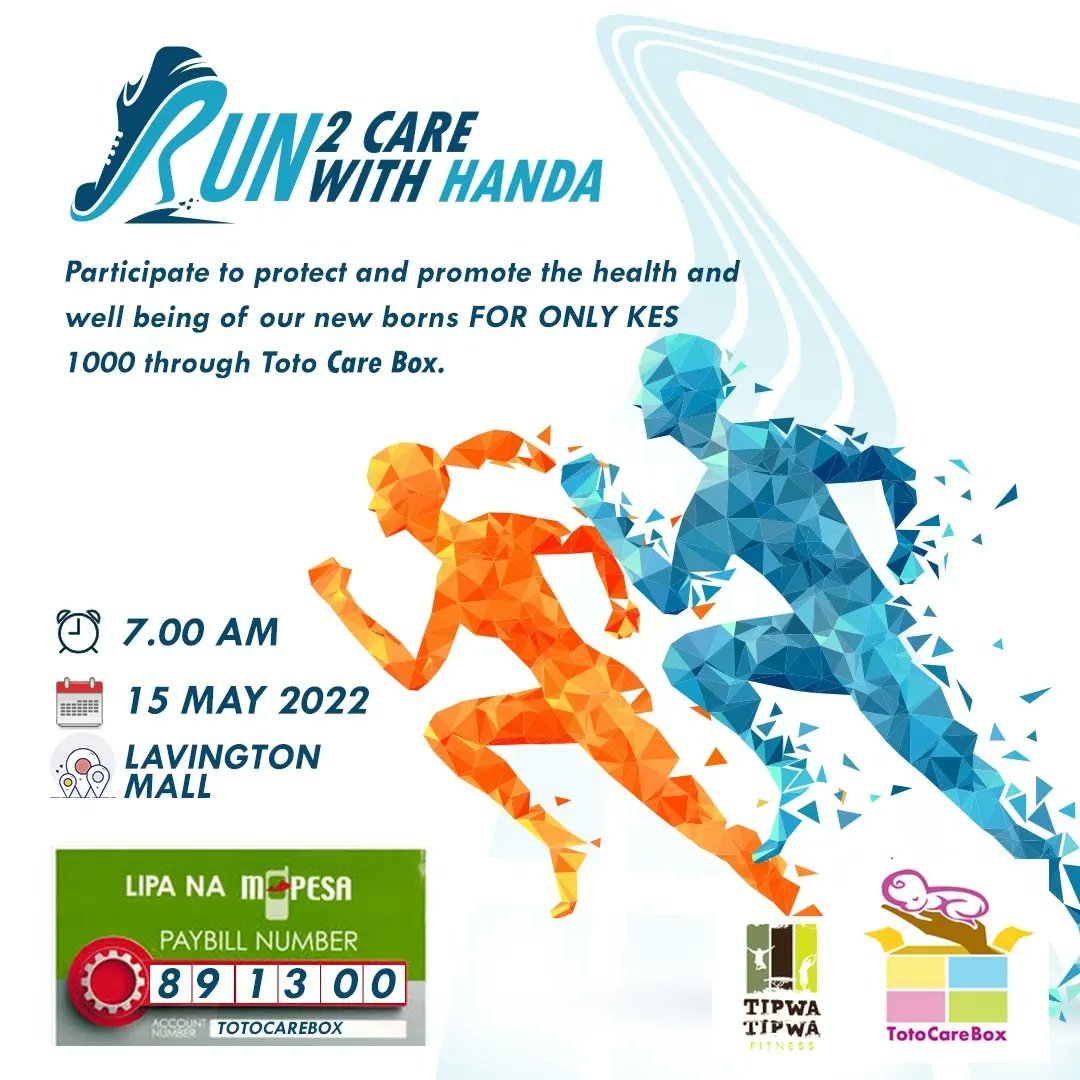 One day to go!! We are so excited! You can still register & join us tomorrow 7am to run/ walk 5km or 10km around Lavington Mall. Ksh 1000/- Paybill 891300 Acc: TOTOCAREBOX #everymothermatters #run2care