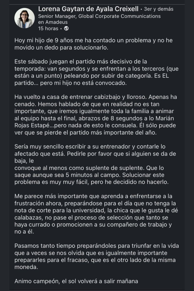 Fútbol Base

…si te gusta el FÚTBOL BASE y la formación de personas y jugadores …

…la reacción de esta MADRE ante la NO CONVOCATORIA de su hijo a un partido…

…te encantará!!!

Si no entiendes el fútbol base como una etapa de formación…

…no hace falta que lo leas…

👏👏