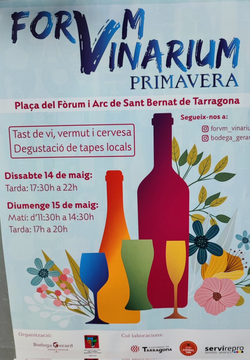 WINEBLACK2's tweet photo. FORUM VINARIUM PRIMAVERA TARRAGONA Tast de #Vins i #Cerveses amb Tapes Locals.
@forumvivinium @bodega_gerard  a #Tarragona 14-15 de maig plaça del Fòrum i Arc de St.Bernat https://t.co/Qg8R1OdVxb https://t.co/Xmcwn8QRHz