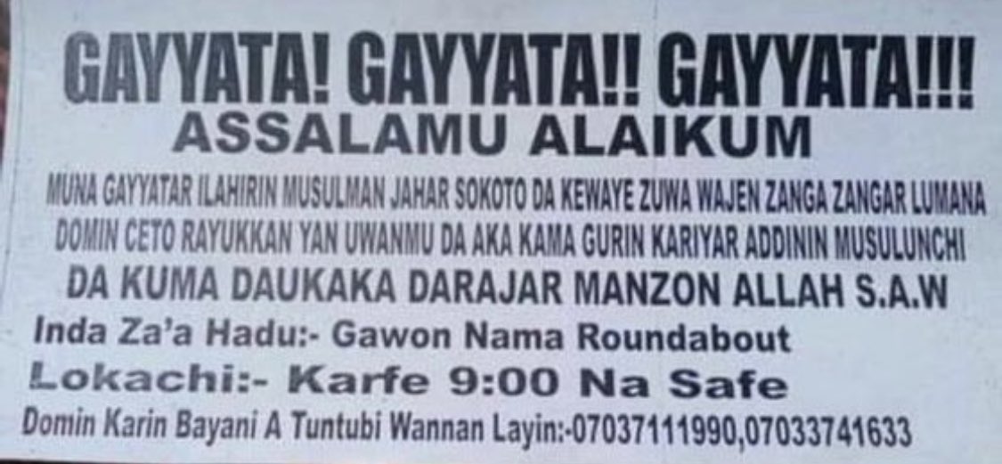 keyint_PR's tweet photo. CAUTION ⚠️: Residents at #Sokoto State should take caution and be advised to avoid road area during the protest which is been planned due to the arrested victims of the killing of Miss Deborah Samuel at SSCOED over religious blasphemy.
#Sokoto
#KeyIntelligence🗝 https://t.co/KBLDM8ikYS