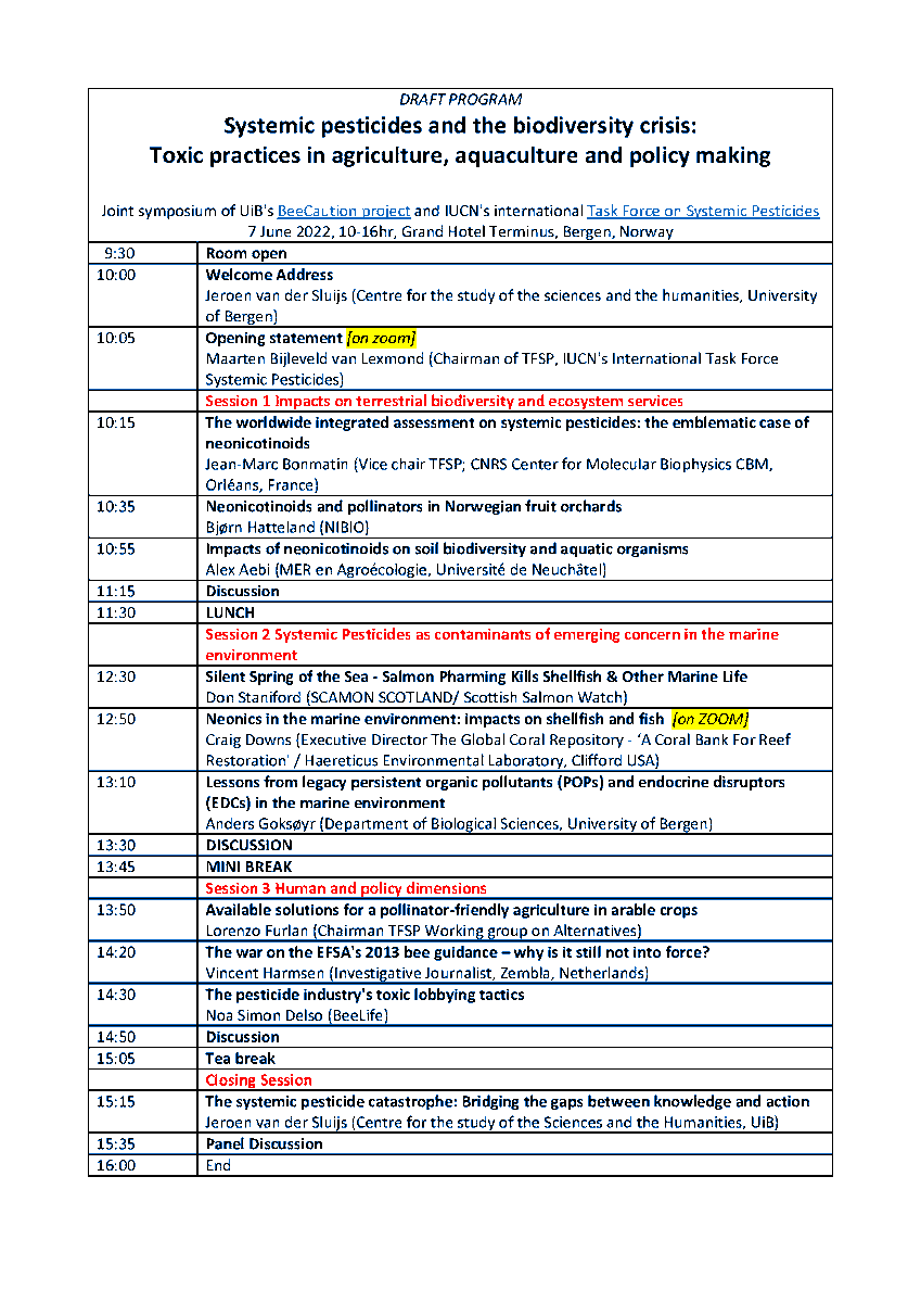 Jeroen_vdSluijs's tweet image. Save the date: 7 Jun Bergen: &quot;Systemic pesticides and the biodiversity crisis: Toxic practices in agriculture, aquaculture and policy making&quot;. Joint symposium of UiB @vitenskapsteori BeeCaution project and #TFSP. Registration opens soon at uib.no/en/svt/139005/…