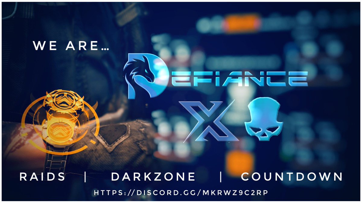 We are DefianceDZX ,

A New #TomClancysTheDivision2 clan on #Xbox. We have already a large community of over 120 agents and growing daily .

 Join us in a relaxed supportive community ,if you’re looking to complete the raids,run the DZ or join a group to do the new Countdown.