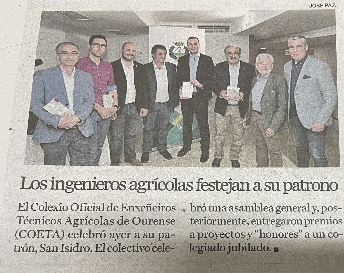 roslufe's tweet photo. A @DeputacionOU está con Enxeñeiros Agrícolas de #Ourense, celebrando o seu patrón, San Isidro. #COETA @LaRegion https://t.co/blR8kaNI9c