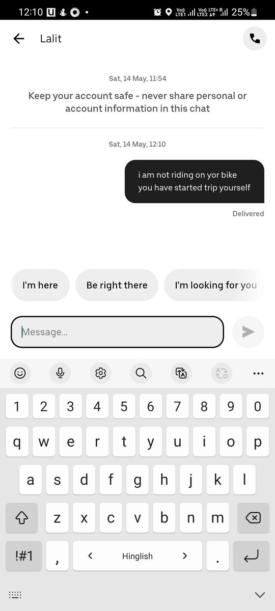 Anangamrit's tweet photo. @Uber_India Hey Uber your driver has started a trip without me and is still continuing it. It has been more than half an hour. He has declined multiple calls. Firstly I was forced to wait for 25 min, later I had to take alternate cab service. This is highly unprofessional of uber. https://t.co/anYGjtOBWF