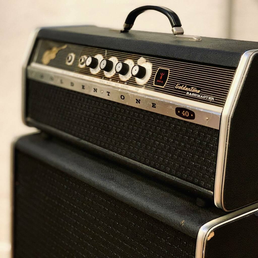 foundsound_'s tweet photo. Little bit of Goldie for the weekend 🌞

Super clean early ‘70s Goldentone Bassmaster (one of the few solid state ones too!) in with matching cab loaded with Rola Plesseys (Aussie Celestions). Piece of local history!
.
.
.
#goldentone #rosemorris
#bas… https://t.co/TrL9S0xxRo https://t.co/AFZRnbRMuJ