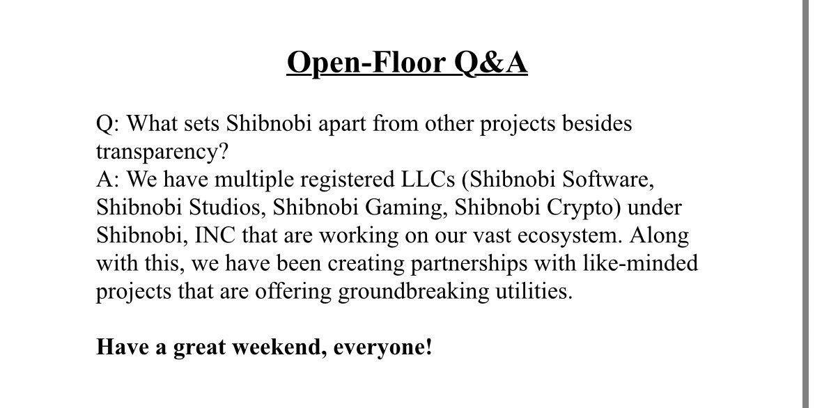 Shib_nobi's tweet photo. #SHIBNOBI AMA RECAP 🥷🔥 
AKA “CLIFFS NOTES” 13 MAY 2022
#Shinja #ShibnobiArmy  $SHINJA #DOJOSWAPV2 #ShinjaBSC https://t.co/XTKgz2tW38