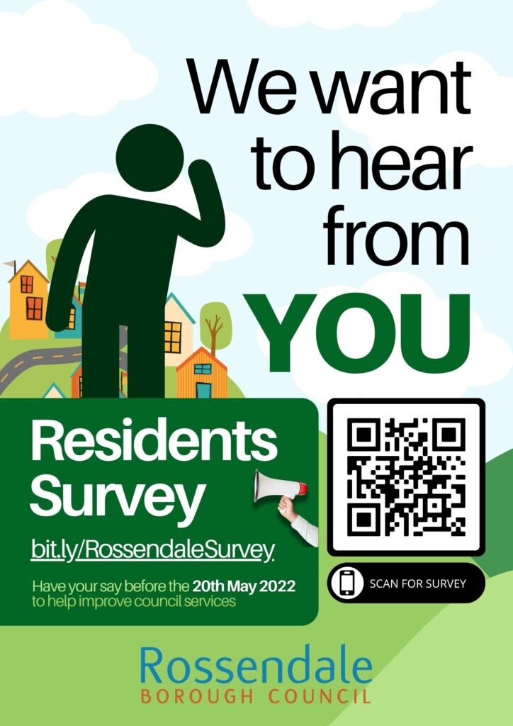 We want to hear from you!👂 

📢 We are conducting a survey to help improve council services. Have your say before the 20th May 2022. 👇
bit.ly/RossendaleSurv…