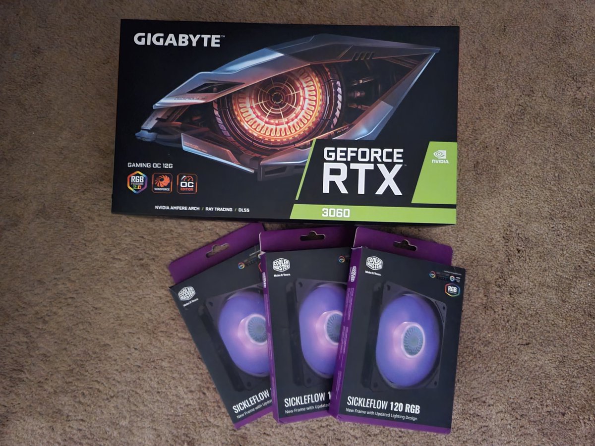 Gamergurl831's tweet photo. Finally upgraded the GPU I'm so excited! #Cyberpunk2077 on ULTRA! Let's go!! #ARKSurvivalEvolved  tomorrow! What games did you immediately play after upgrading yours? #gtx #gigabyte #gpu #NVIDIA #gaming #gamingsetup #geforce3060 #gamer #Streamer #TwitchStreamers https://t.co/Yo7G98Pnkt