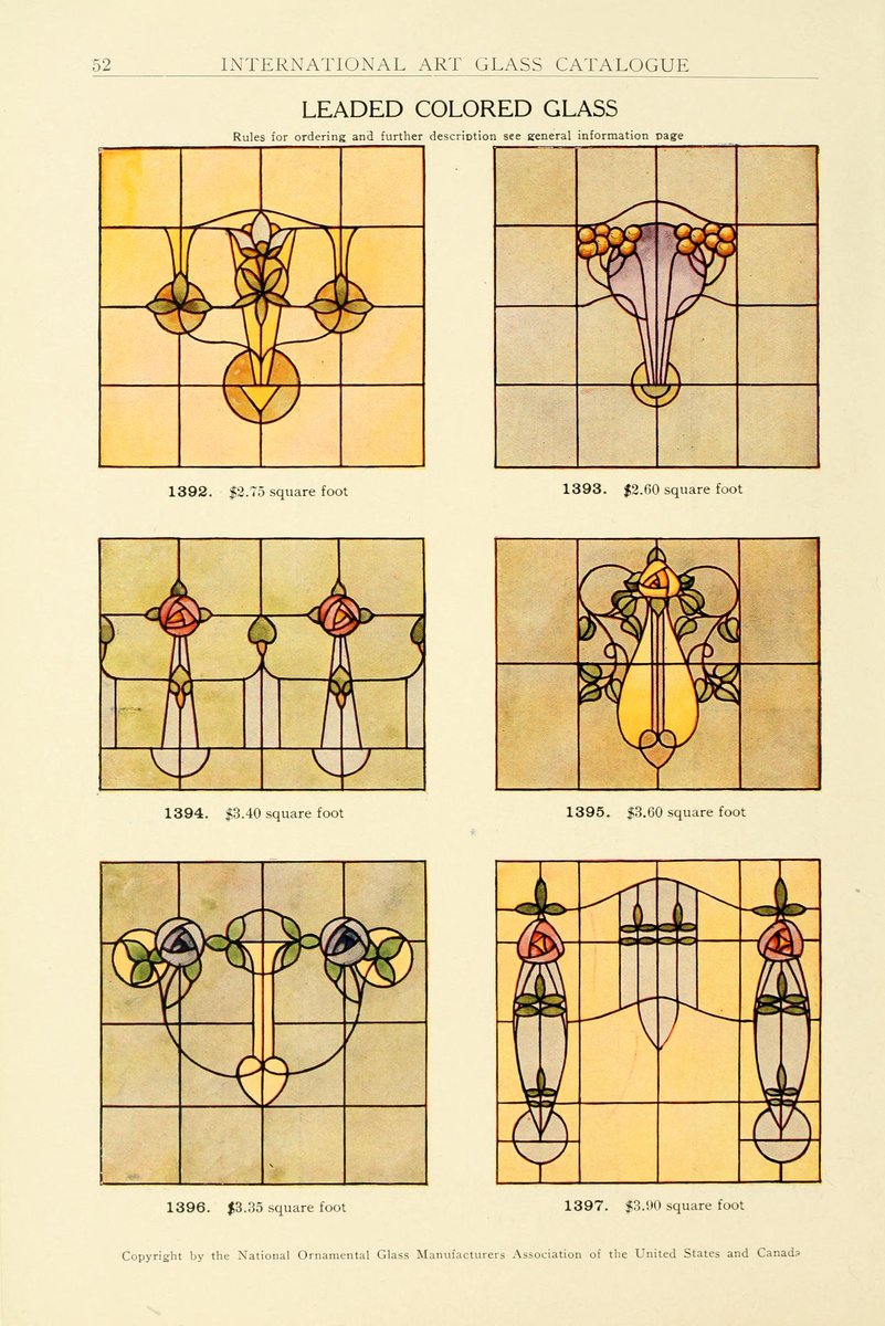 NouveauDeco's tweet photo. Art Nouveau stained glass window designs from the 1914 catalog of the "National Ornamental Glass Manufacturers Association of the United States and Canada". https://t.co/knnNRXM80D