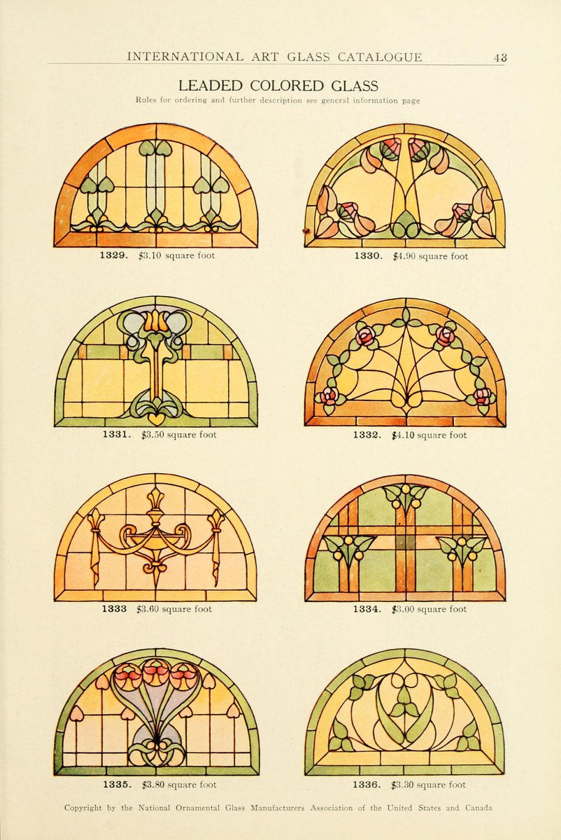 NouveauDeco's tweet photo. Art Nouveau stained glass window designs from the 1914 catalog of the "National Ornamental Glass Manufacturers Association of the United States and Canada". https://t.co/knnNRXM80D