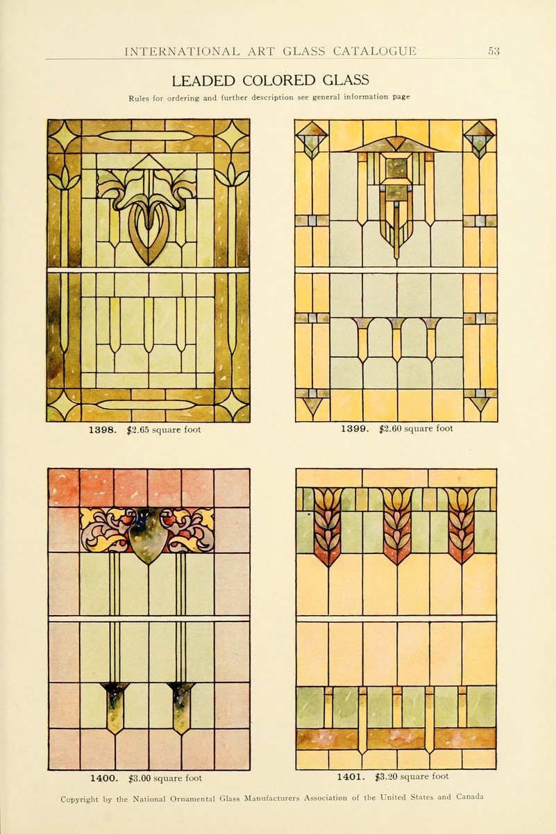 NouveauDeco's tweet photo. Art Nouveau stained glass window designs from the 1914 catalog of the "National Ornamental Glass Manufacturers Association of the United States and Canada". https://t.co/knnNRXM80D
