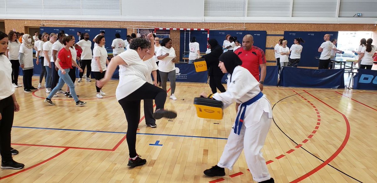 TkdElite76's tweet photo. Sport &amp; emploi : Taekwondo Elite 76 au Forum « Femmes, Sport et Emploi », au gymnase Wallon à Petit-Quevilly, avec 
111 femmes et 33 entreprises, qui ont pris part à des challenges entre équipes mixtes demandeuses d'emploi et employeurs sous le même maillot
#FemmesSportsEmplois https://t.co/qFG7b9vea8