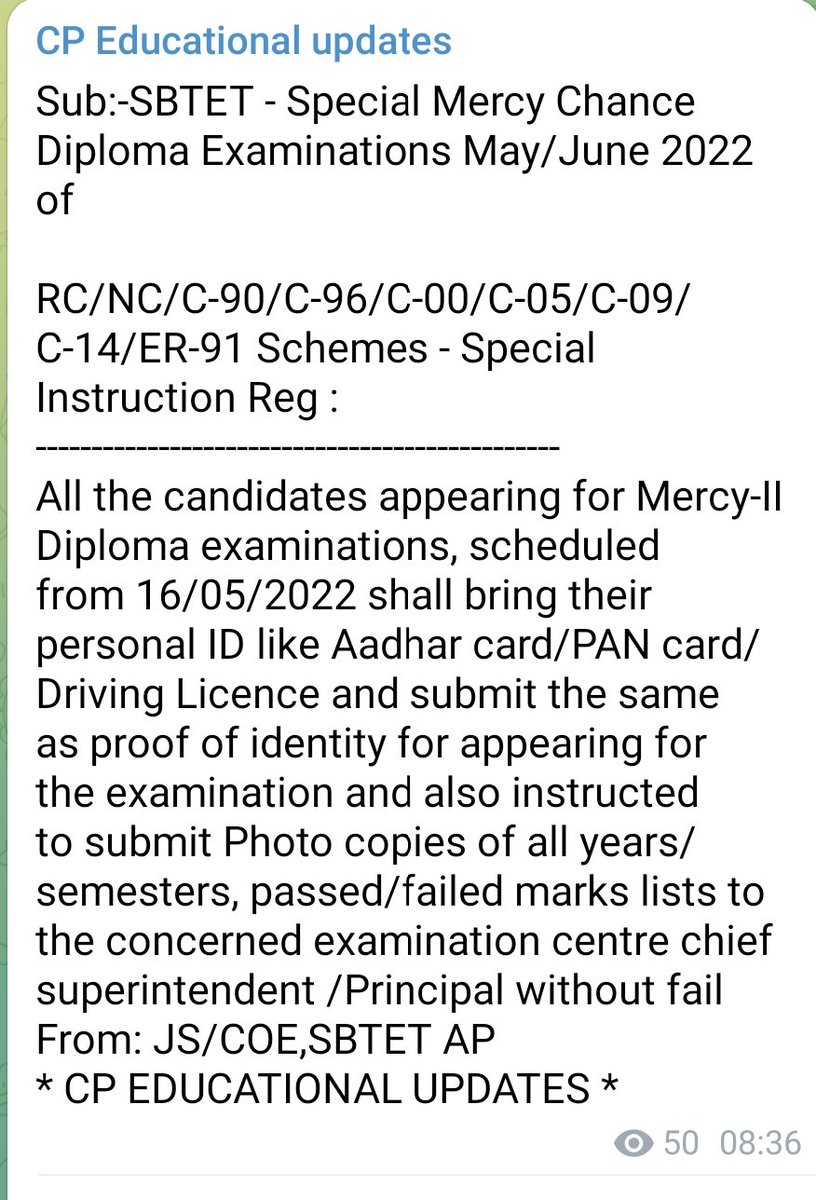 chandra_peela's tweet photo. Sub:-SBTET - Special Mercy Chance #Diploma Examinations May/June 2022 of
RC/NC/C-90/C-96/C-00/C-05/C-09/C-14/ER-91 Schemes - Special  Instruction Reg :
@vidyavision1 share info
#sbtet #specialmercy  #apdiploma https://t.co/LnklKT6ryO