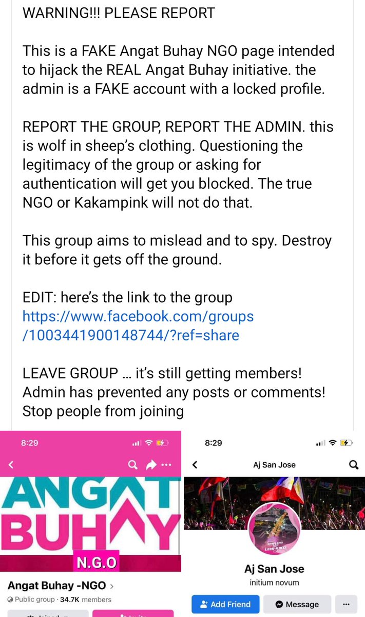 goodkidbikecity's tweet photo. The tell was this (I joined but left immediately)

The graphic design of a legit Angat Buhay org would NEVER be that sh*tty. Maski volunteer groups masusing sumusunod sa style book. https://t.co/l1dMDQgjQ0