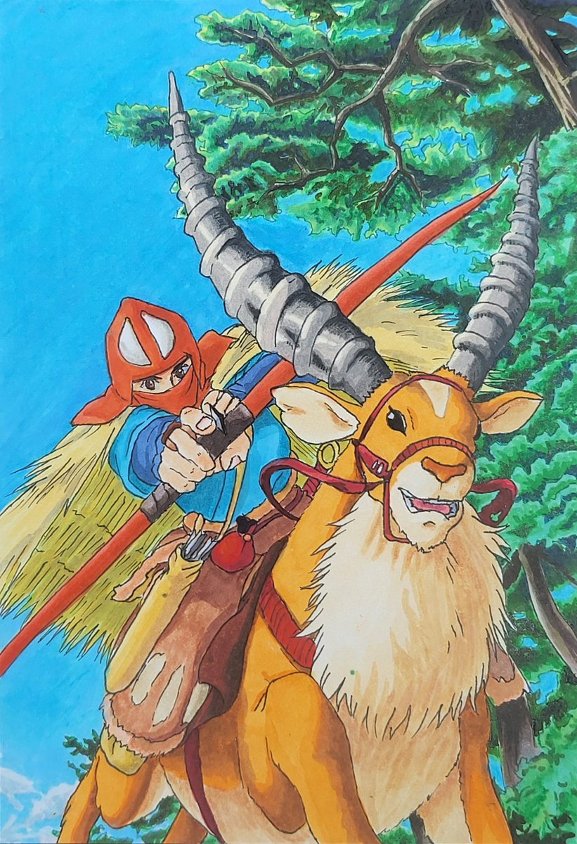 アシタカ＆ヤックル #模写 #コピック #色鉛筆 #スタジオジブリ