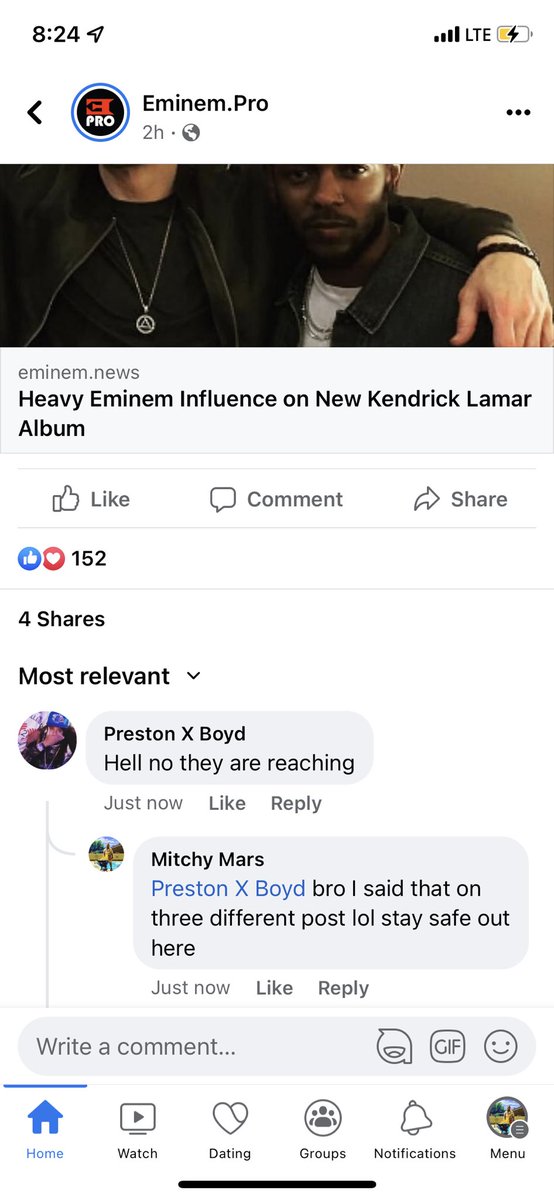 inftees's tweet photo. They trying hard to compare Eminem to @kendricklamar although he looks up to Em A lot . It’s a reach lol https://t.co/a3Rvmf9zVQ