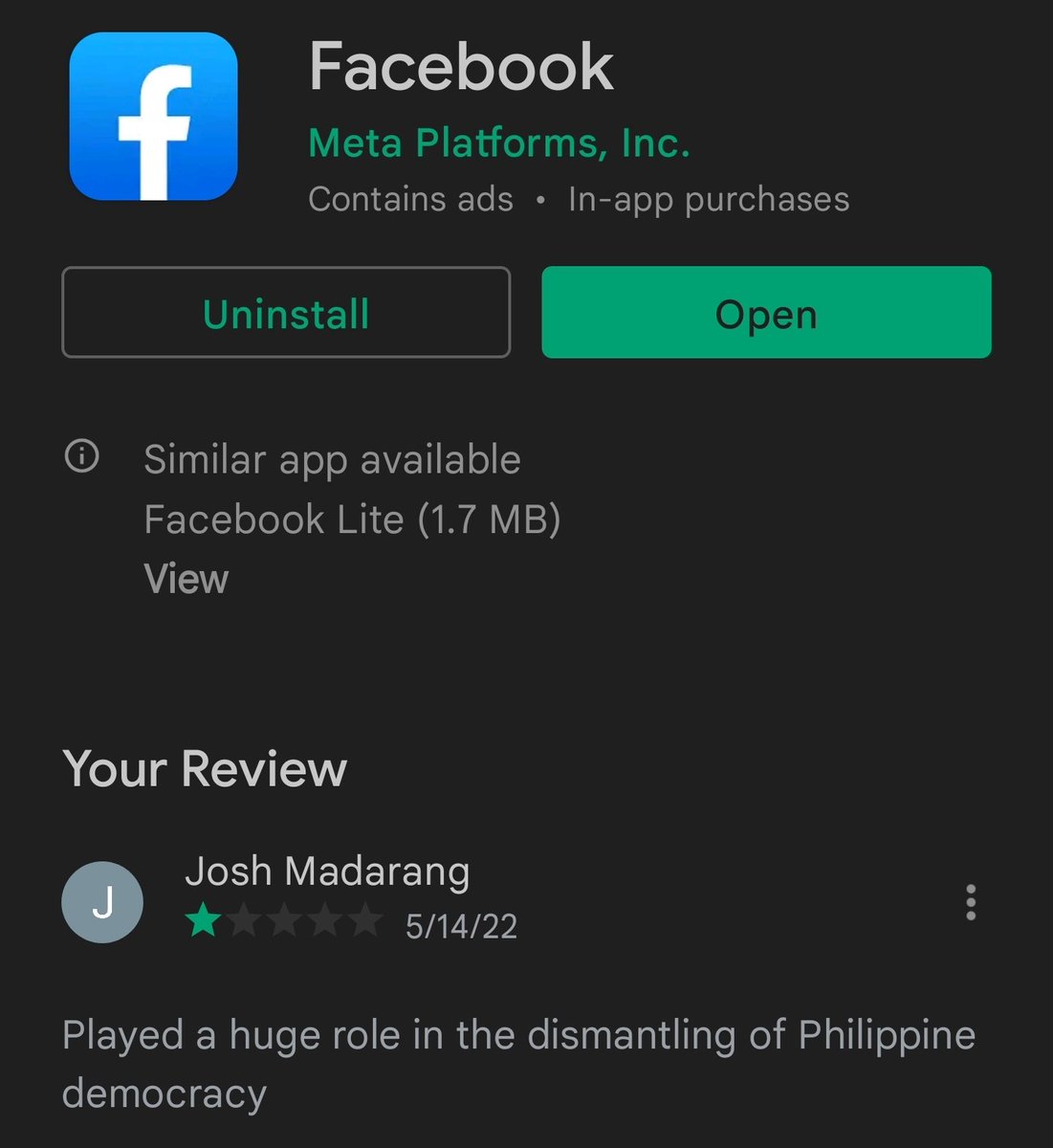 NotJoshMadarang's tweet photo. 1 star, won't download again https://t.co/szxZ1avsj9
