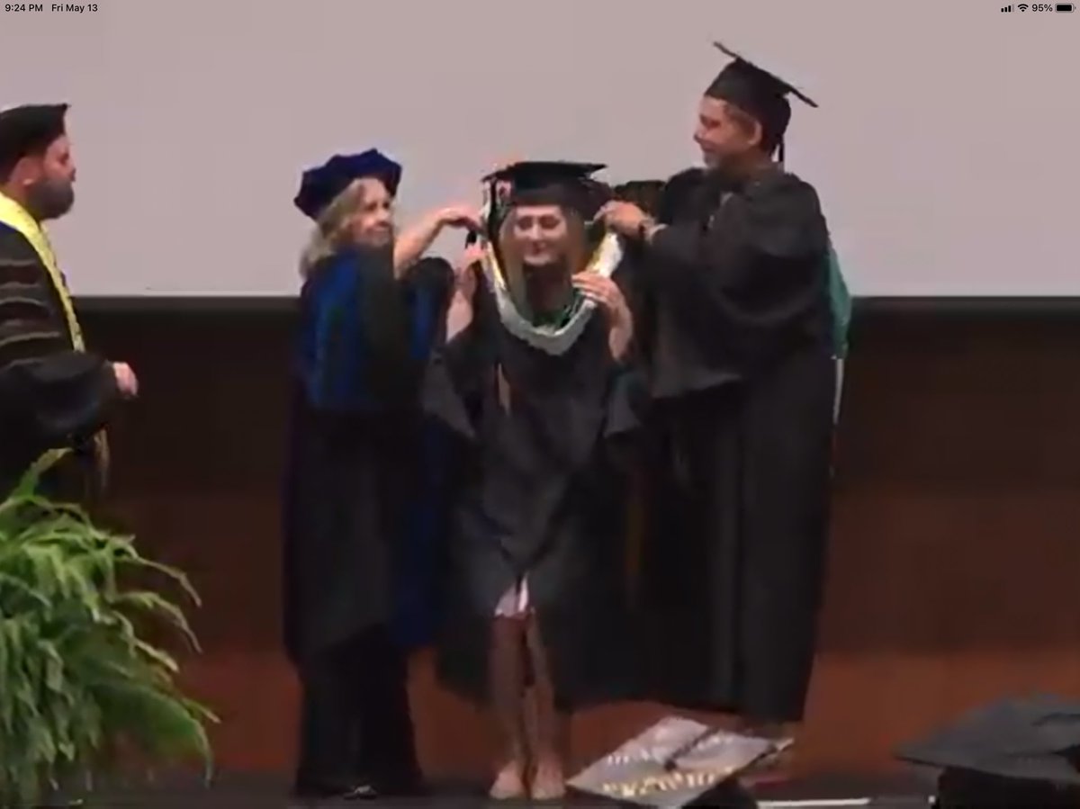SLUEnglish's tweet photo. Master’s Hooding Ceremony 

Paige Devall, hooded by David Armand 
Erica Welter, hooded by Ziba Rashidian https://t.co/4Q73DqV5Zu