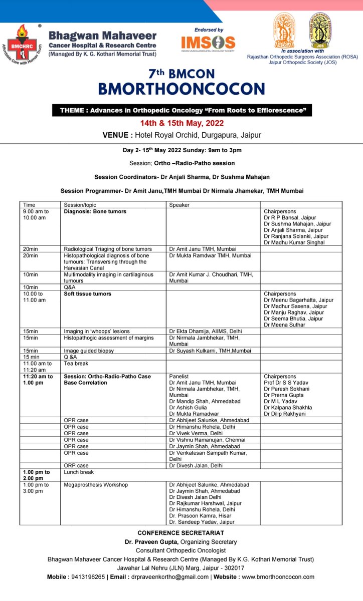 docgulia's tweet photo. Marathon of interesting sessions on Orthopedic Oncology starts today. Glad to meet my colleagues from across the country after such a long time. #BMORTHOONCOCON #BhagwanMahaveer #IMSOS #Jaipur #Rajasthan https://t.co/0ccqB6LaOw