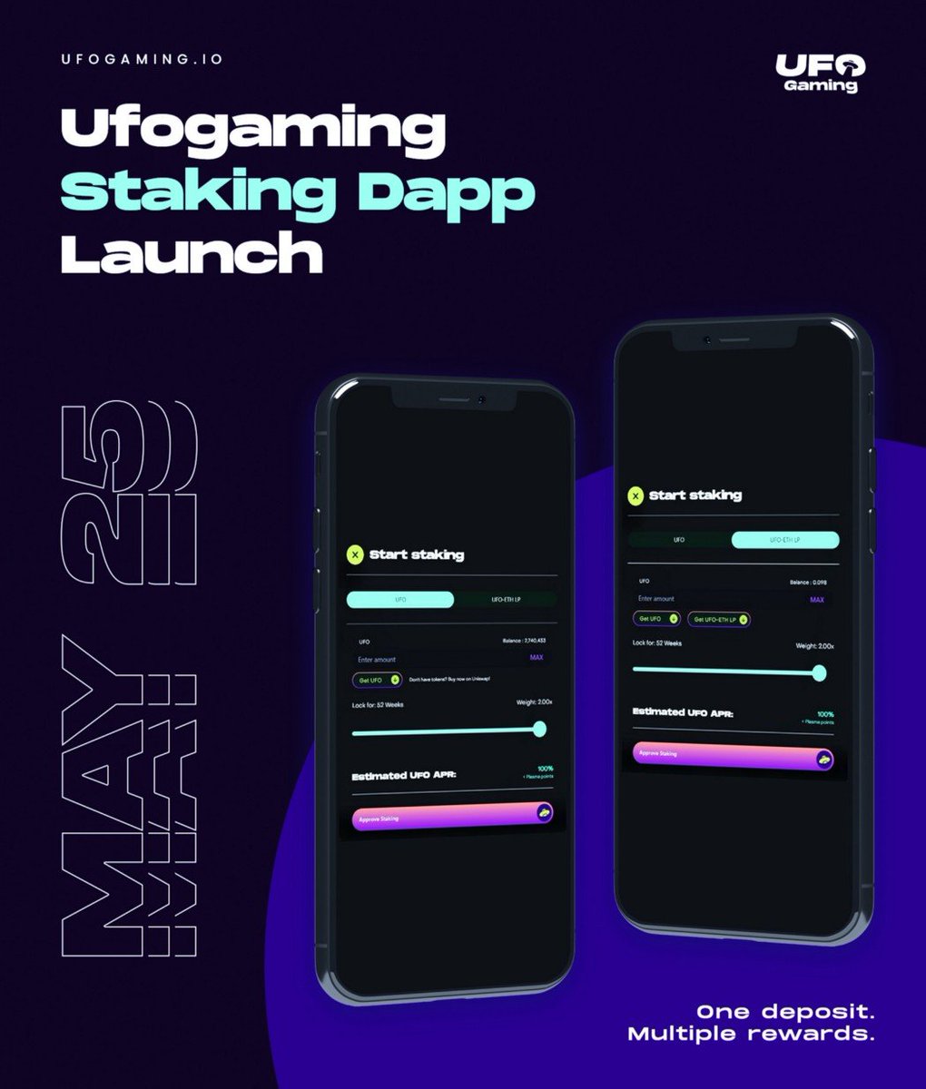 UFO Gaming
<a href="/TheUFOtoken/">Space (Prev. UFO Gaming)</a> 🛸
  
Staking will go live MAY 25th 
#PLASMAPOINTS

Read
ufogaming.medium.com/9-ufo-gaming-f…

Watch
youtube.com/watch?v=HSHHWC…

#P2E #NFTs #GameFi 
#Metaverse #Launchpad #VirtualLand 
#PvP #PVE #Gaming #Esports #PlayToEarn 
#UFOARMY #UFOGEES