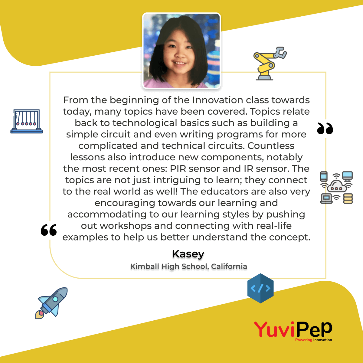 yuvipep's tweet photo. YuviPep has made great strides in unlocking students' potential. 
See what Kasey has to say about her experience with YuviPep’s - Innovation Base Program.

To know more about YuviPep's Innovation base course and how to register, please visit: https://t.co/1fZtSlOIHo https://t.co/QX1u9Llcs8
