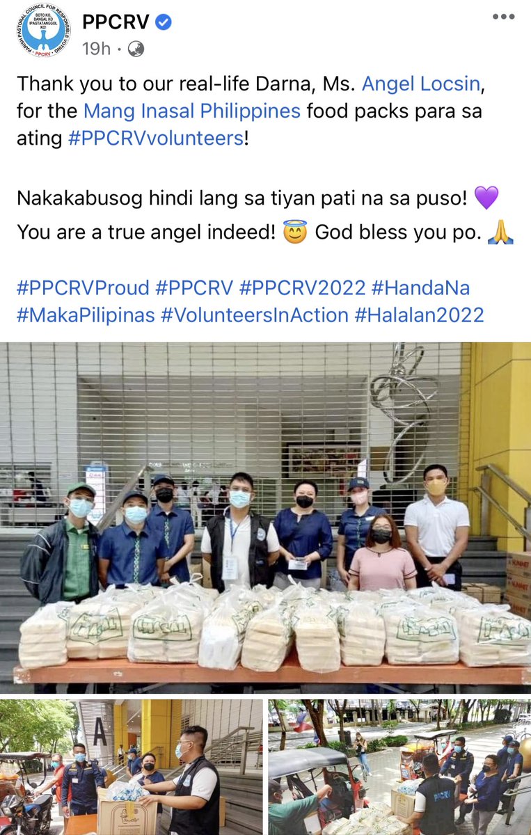 jacquemanabat's tweet image. Church-backed poll watchdog PPCRV thanks actress and philantropist @143redangel for food donations for the volunteers taking part in the manual audit of the copies of election returns.