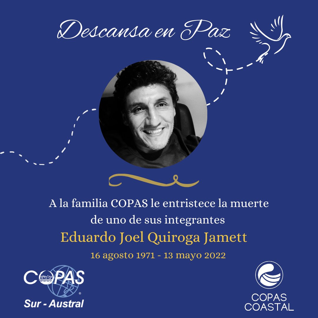 COPASCoastal's tweet photo. A la familia COPAS le entristece la muerte de uno de sus integrantes. El “Moro” deja en nuestros corazones una huella indeleble en toda la familia COPAS. https://t.co/yln2pOoz4c