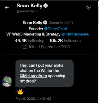 <a href="/McLarenAuto/">McLaren Automotive</a> - <a href="/seankelly25/">Sean Kelly | Digital Social Hour Podcast</a> - (and the other influencers sorry guys I forgot your names but ILY) now @NftRamo whose next that will recognize us?  

Oh yeah just wanted to show this screenshot to Ramo, Teasing you with our holders chat. We need that tasty sweep guys for real ILY🍭