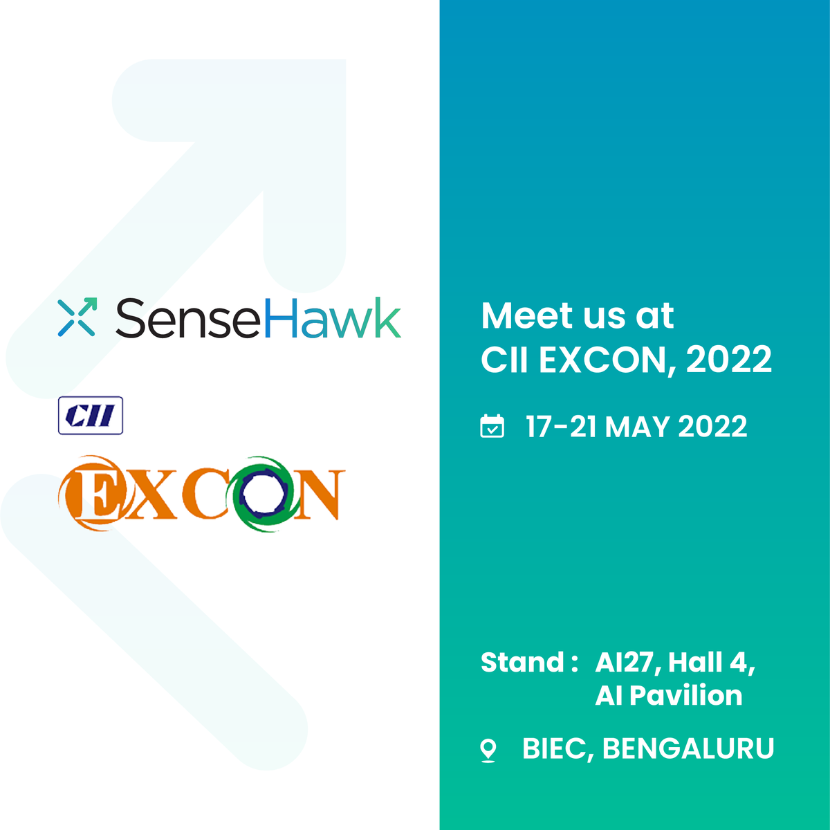 SenseHawk's tweet photo. Counting down to @FollowCII's mega construction event, EXCON, at BIEC, Bengaluru (May 17-21). Visit us at booth Ai27, Hall 4, to discuss the latest in #contech and how you can supercharge construction operations.

#excon2022 #construction  #sensehawk #taskmapper #assetmanagement https://t.co/9ANky5zUxm