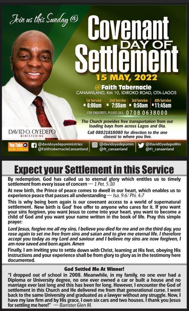This Sunday @ft_canaanland @DavidOyedepoMin #events #recommendedevents #eventsnearyou#OperationChangeofStory https://t.co/v6o0QfrCrh