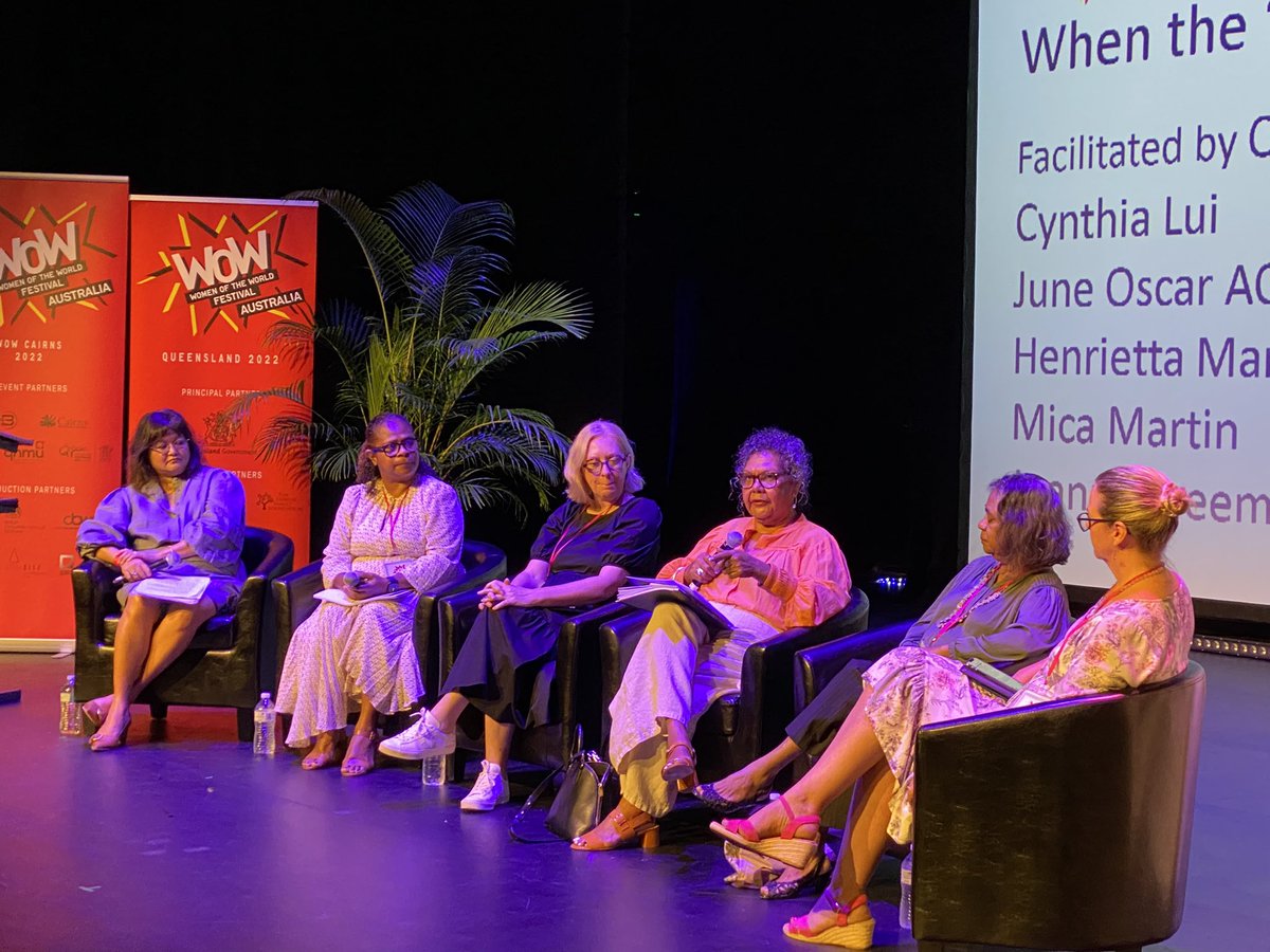 DrMelNaidoo's tweet photo. What a powerhouse panel looks like. Wisdom shared by real women of the world #WOW #DiversityandInclusion #LeadingTheWay #makechange #wowcairns #wowaustralia2022 @WOWTweetAus @MDA_qld https://t.co/lPpUfviFji