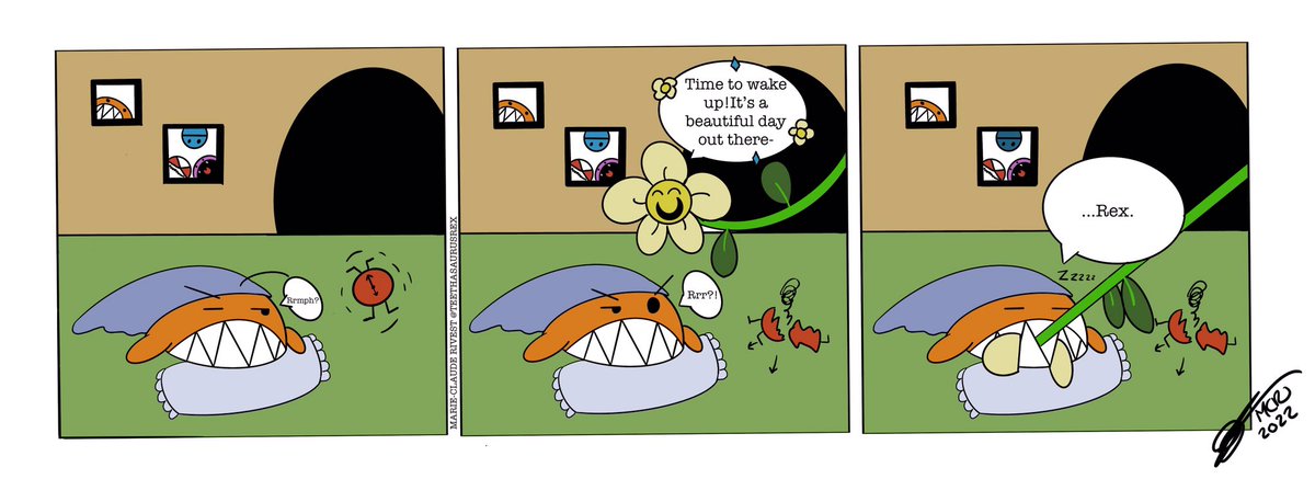 NorthyArts's tweet photo. Sleeping in~ #Teethasaurus #TeethasaurusRex #Comic #Cartoon #projectstarter #originalart #random https://t.co/cDJByRn7UR