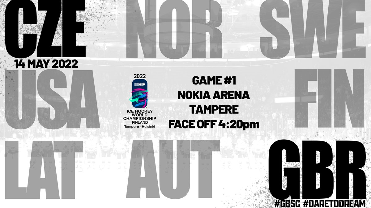 Game 1 for Great Britain this afternoon against the Czech Republic. Face off 4.20pm at the Nokia Arena in Tampere, Finland.
Retweet to show your support for Great Britain.
<a href="/IIHFHockey/">IIHF</a> <a href="/IceHockeyUK/">Ice Hockey UK</a> #IceHockey #GBBarmyArmy <a href="/EIHA_Official/">England Ice Hockey</a> <a href="/TheHockeyNews/">The Hockey News</a> @BauerHockeyUK <a href="/WarriorHockey/">Warrior Hockey</a>