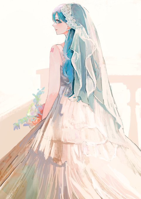 「ロングヘアー ウェディングドレス」のTwitter画像/イラスト(人気順)