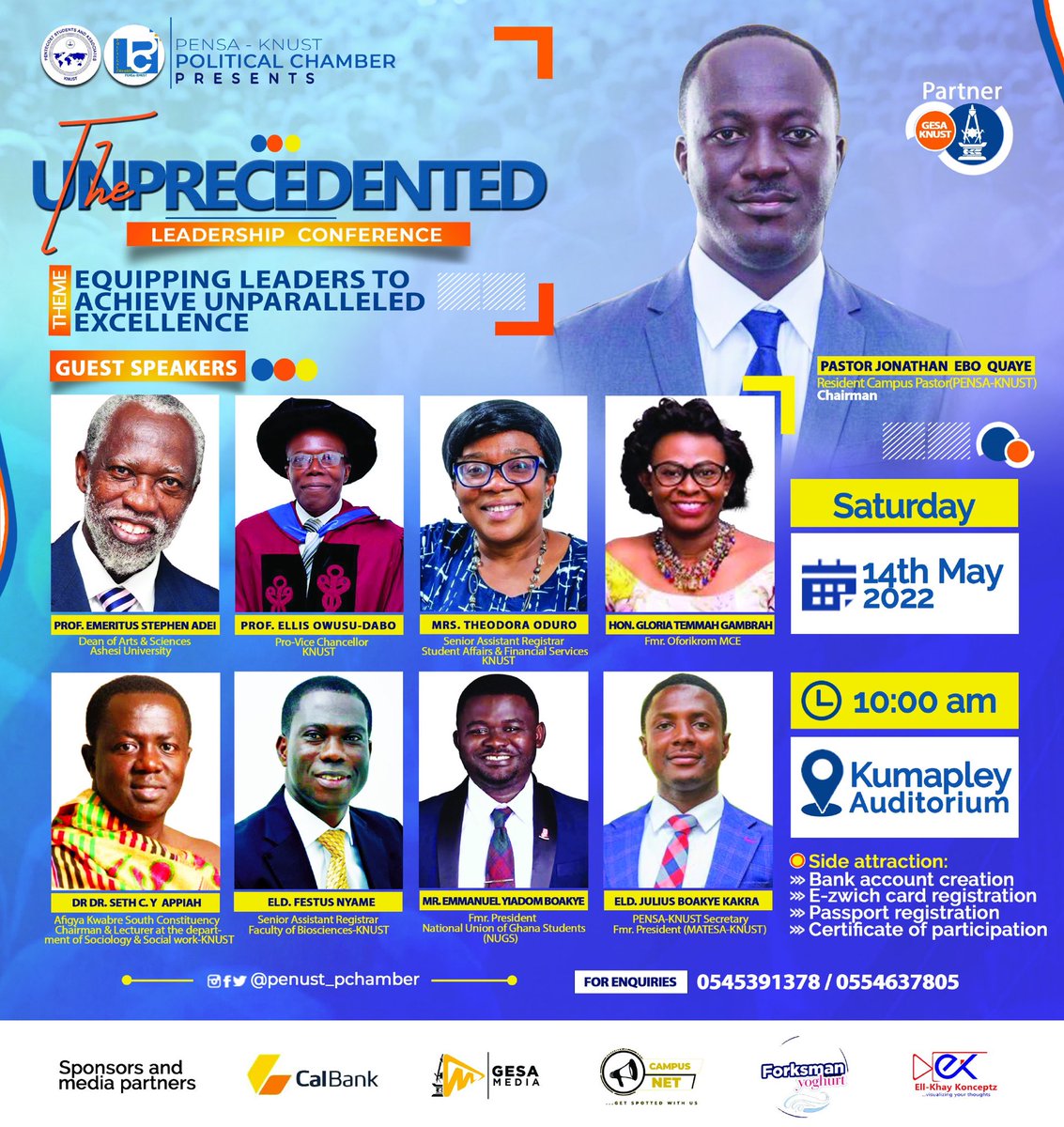 PENUST_PChamber's tweet photo. It’s todayyyyyyy📌📌📌

Finalllyyyyy This year’s UNPRECEDENTED Leadership Conference  is hereeee. 

Let’s meet at the Kumapley (Engineering) Auditorium at 10am and be equipped to achieve unparalleled excellence in leadership.

Don’t miss it😎

#TheUnprecedented
#ULC’22 https://t.co/zoHcPMSYFF