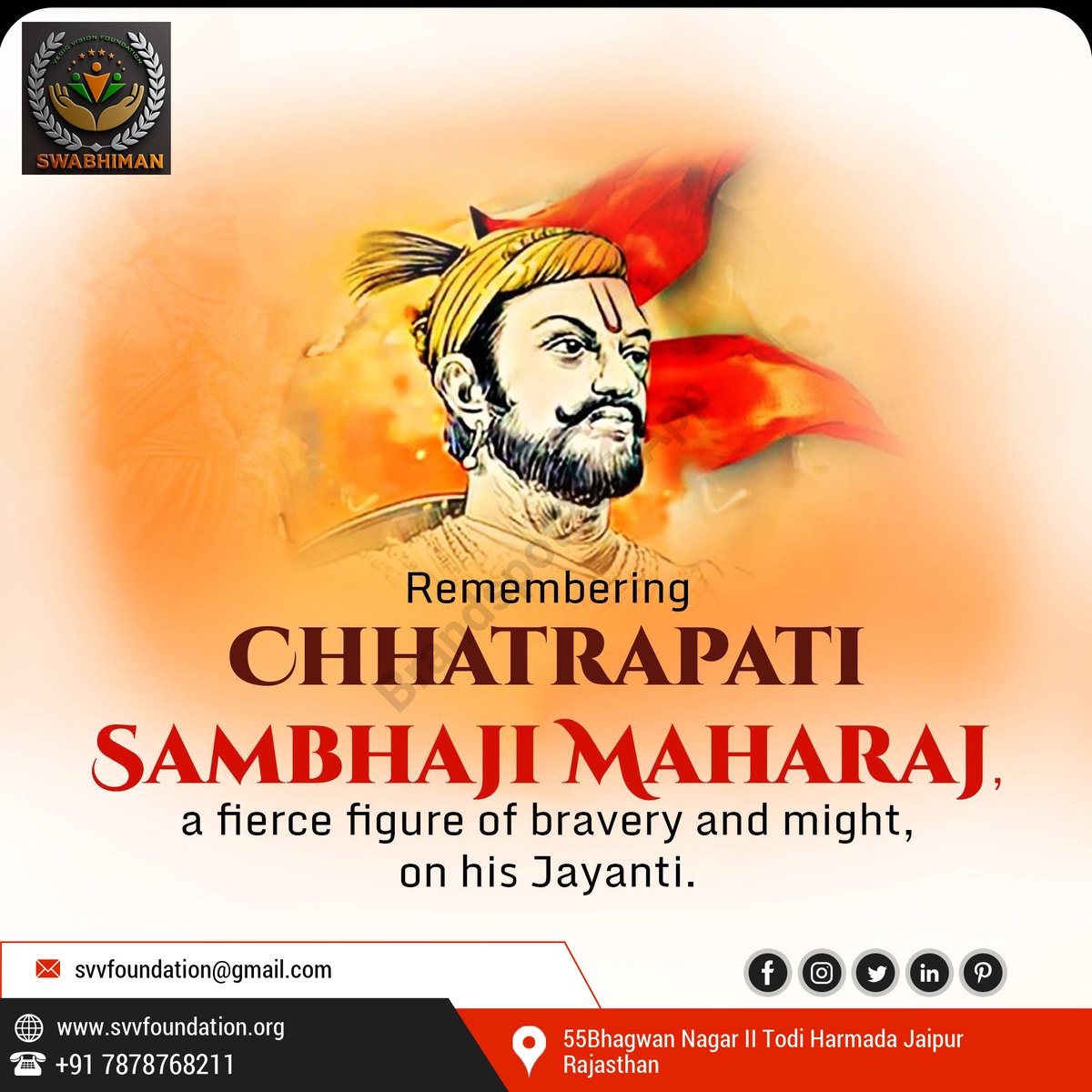 ‘16th May 1657’ : The Chava of Maratha Empire Was Born! Remembering Chhatrapati Sambhaji Maharaj’ On His Jayanti!🚩
A King Who Never Was Greedy For Throne, But Was Always Ready To Serve His People!
A King Who Never Lost A War!🚩
#sambhajimaharaj #ChhatrapatiSambhajiMaharaj