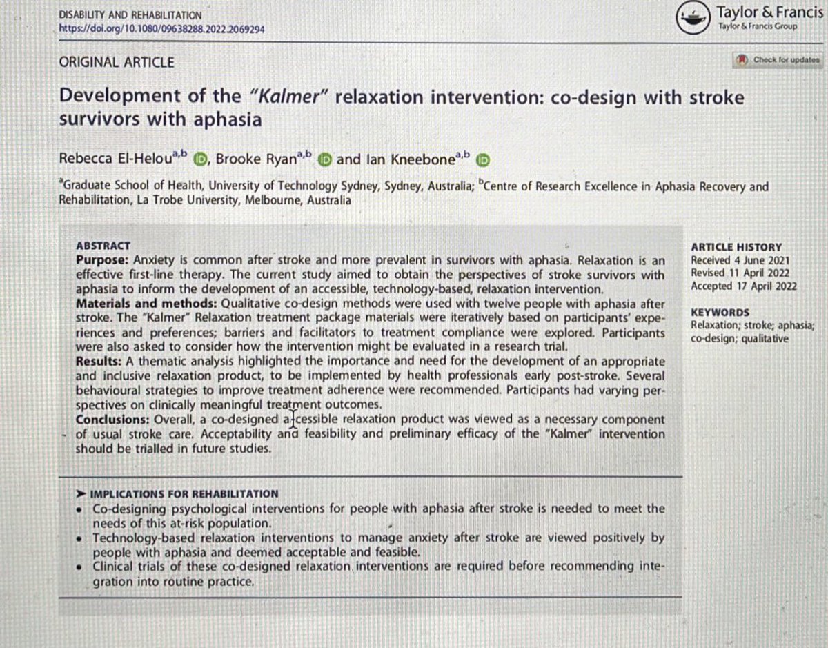 HelouRebecca's tweet image. Just published #aphasia #aphasiaresearch #stroke #strokeresearch #relaxation #codesign