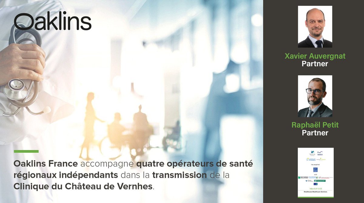 Les équipes d’Oaklins France sont fières d’avoir accompagné le Réseau Serenis, la Clinique des Pyrénées, la Clinique D’Aufréry et la Clinique de Verdaich, dans la reprise de la Clinique du Château de Vernhes.

👉bit.ly/vernhes-oak