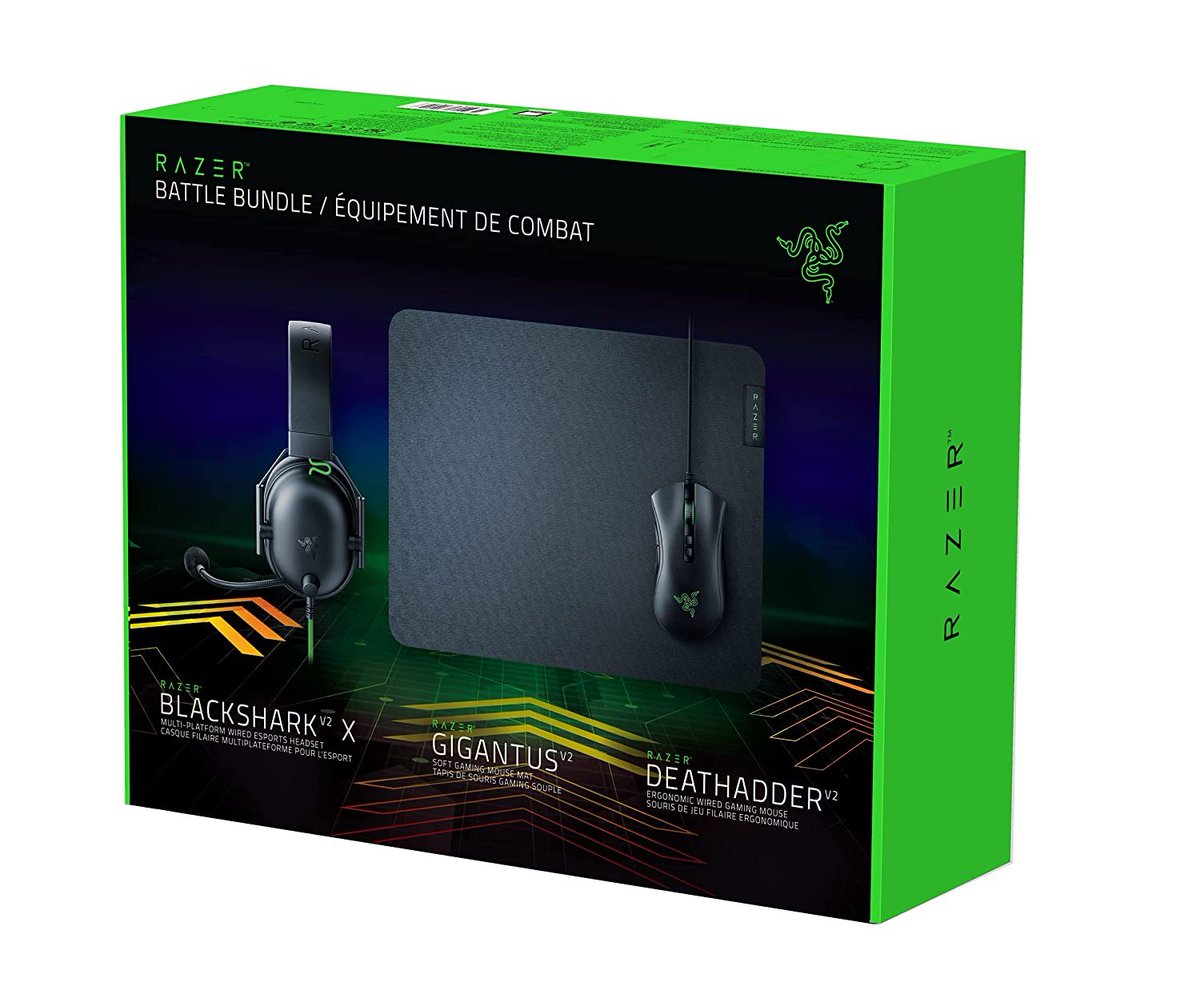 Wario64's tweet photo. Razer Battle Bundle - DeathAdder V2 -BlackShark V2 X- Gigantus V2 M is $74.99 on Woot https://t.co/lgCEkR9ZSN https://t.co/pRBHWqHnI2