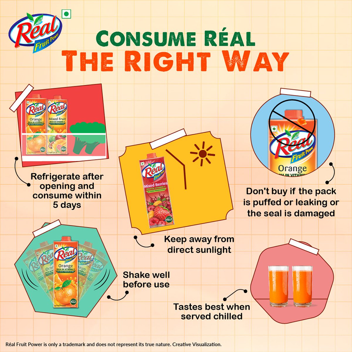 While we make sure that every pack of Réal goes through 108 #QualityChecks, ✅ you must make sure that you buy &amp; consume Réal the right way. 😋 Follow the steps meticulously &amp; make your move towards #HealthyHydration. 💪

#RealFruitGoodness #Saturday #Weekend #RealFruitPower